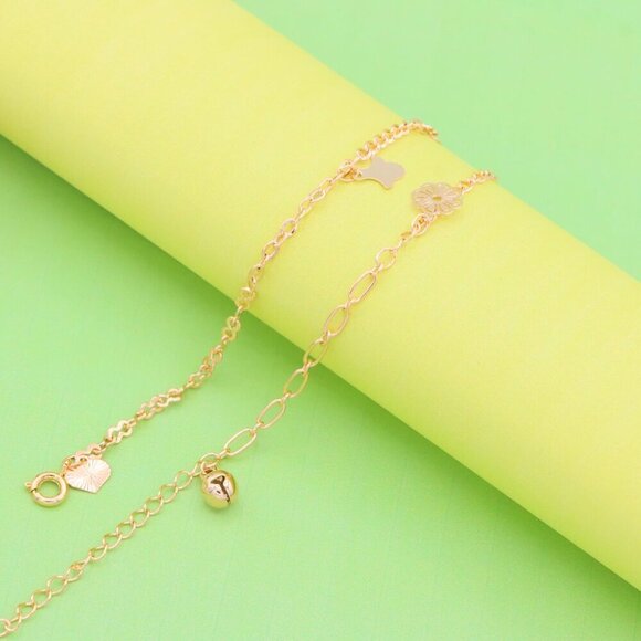 "Delicate Rose Gold Anklet with Cute Flower and Star Charms, XPAL1052 - Picture 7 of 12